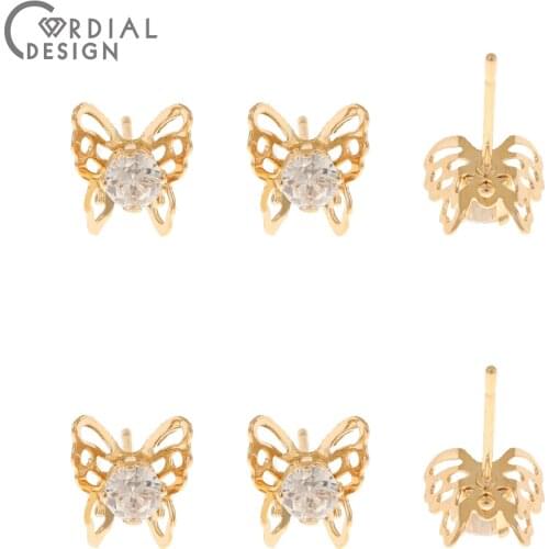 Cordial Design 100Pcs 8*10MM CZ Earrings Stud/Butterfly Shape/Jewelry Accessories/DIY Earrings Making/Hand Made/Jewelry Findings