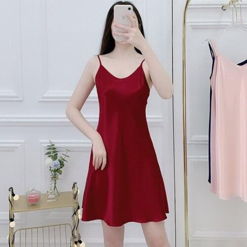 Silky Satin Spaghetti Strap Nightdress Lady Nightgown Intimate Lingerie Sexy Sleepwear Nightwear Loose Suspender Skirt Homewear