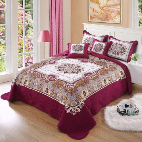New Bohemian style Quilted 100% cotton Bedspread Bed Cover Bed Sheet size 230x250cm blanket Pillowcases 3pcs