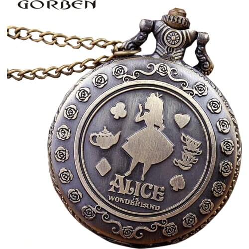 Vintage Retro Alice in the Wonderful World Pocket Watch Women Men Quartz pocket Watches Pendant Lady Hour Relogio De Bolso 2020