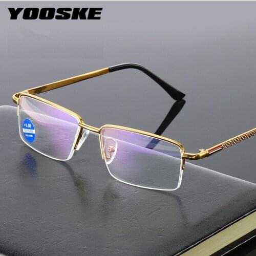 YOOSKE Anti Blue Light Reading Glasses Women Metal Half Frame Eyeglasses Men Business Hyperopia Eyewear Vintage Square Eyeglass