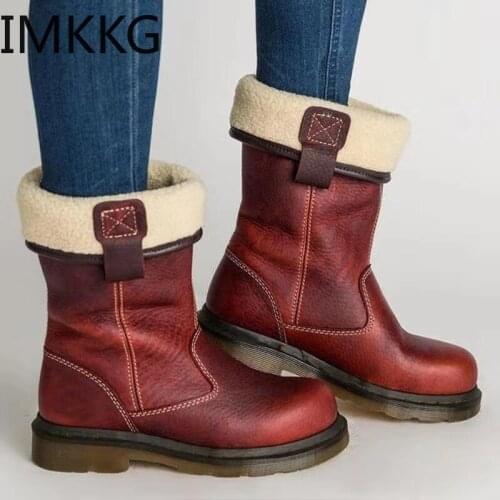 Winter Womens Boots High-up Plush Warm Boots Round Toe Low-heel Slip-On Woman Shoe Platform Boots Gothic