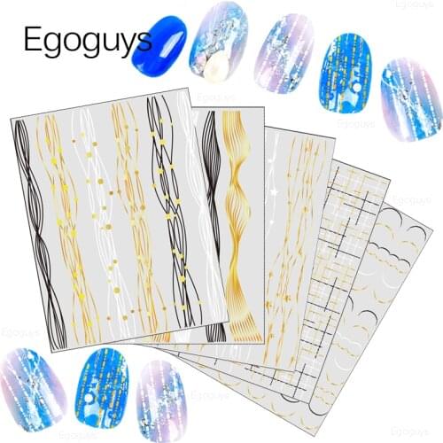 3D Gold DIY Nail Art Stickers Geometric Straight Arc Tape Curved Wave Line Stripe Decorations Decals Self-Adhesive Transfer Foil