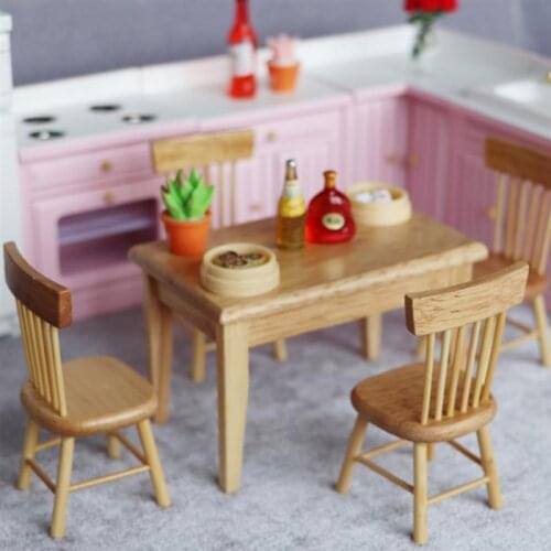 1 Set Mini House Furniture Wooden Table Chair Set Simulated Furniture Decor