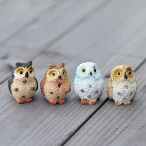 1pc Decor Cute Owls Animal Miniatures Figurine for Resin Craft Bonsai Pots Fairy Garden Ornament home decoration Random color