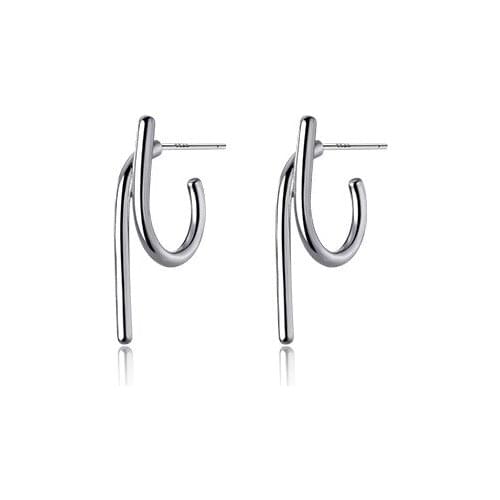 100% Real. 925 Sterling Silver Fine Jewelry Straight bar &Hook Geometric ear Stud Earrings C-G9300