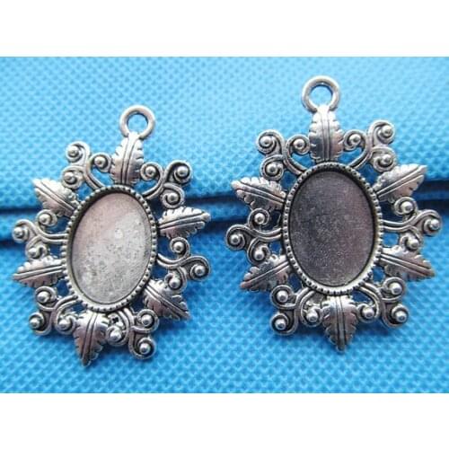 100pcs Antique Silver tone/Antique Bronze Oval Flower Leaf Base Setting Tray Bezel Pendant Charm,fit 13mmx18mm Cabochon/Picture
