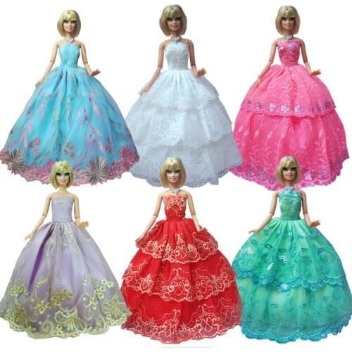 12 Items = 4 Wedding Bride Dress Princess Gown + 4 Pairs Shoes + 4 accessory For Barbie Doll Gift Baby Toy