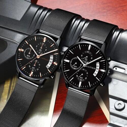 2020 Hot Mens Business Quartz Watch Fashion Three-eyed Calendar Men Watch High Grade Mesh Belt Watch for Men Relogio Masculino