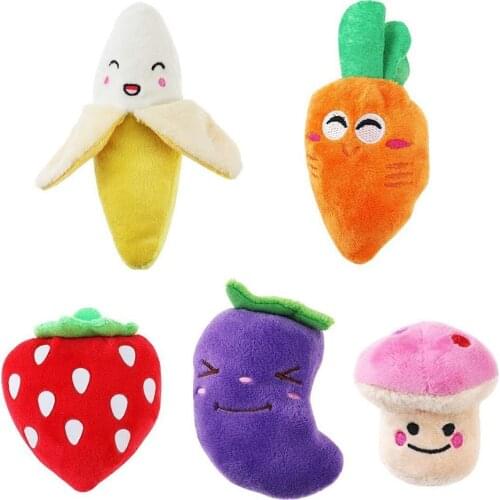 5pcs Squeaky Dog Toys Bite-Resistant Clean Dog Chew Toy For Small Dogs Fruits And Vegetables Plush Puppy Dog Toys Pet Supplies