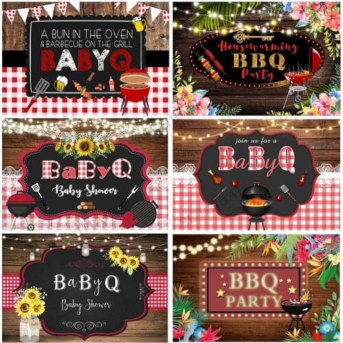 BABYQ Party Decoration Backdrop Red White Grid Wood Table BBQ Friends Gathering Barbecue Photography Background Photo Studio