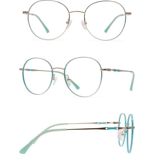 Belight Optical Women Japan Design Vintage Round Retro Metal Colorful Green Blue Spectacle Frame Precription Lens Eyewear H80556