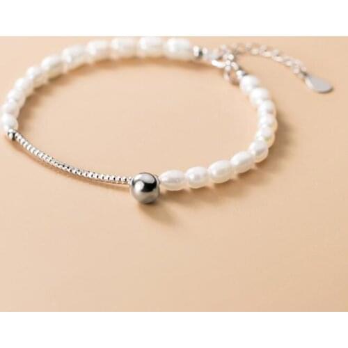 Silver Pearl Bracelet 100% Real 925 Sterling Silver Bracelet