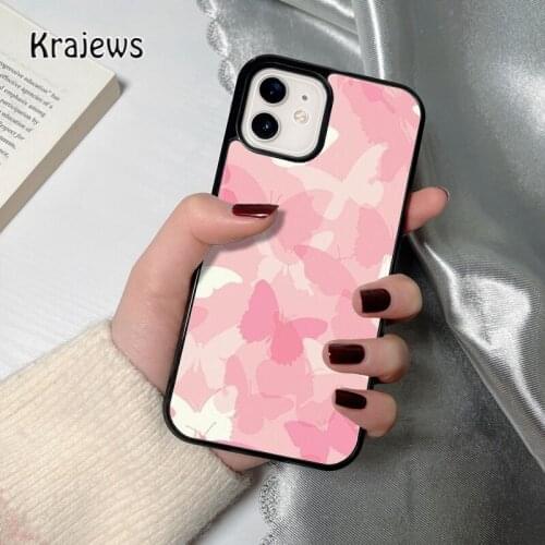 Krajews pink butterfly collection coque Phone Case for iPhone 12 mini 5 6S 7 8 PLUS X XS XR 11 PRO MAX SE 2020 Cover Funda Shell