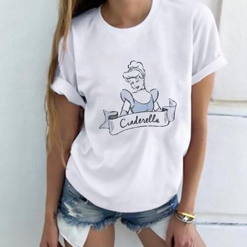 Disney Cinderella Sketch Portrait T Shirt Women Graphic T-shirts Female Clothes Summer Vintage Harajuku Tee Shirt Streetwear