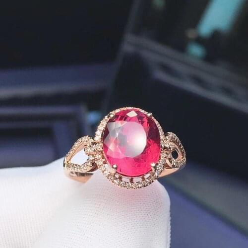 H624 Fine Jewelry Real 18K Rose Gold AU750 100% Natural Pink Tourmaline Gemstone 3.5ct Female Rings for Women Fine Ring