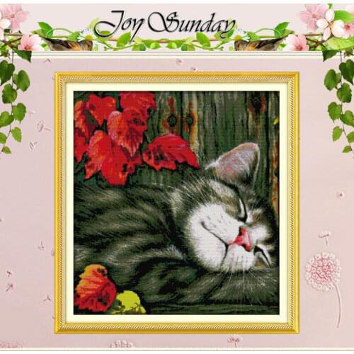 Maple Leaf and Cat Counted Cross Stitch 11CT 14CT Cross Stitch Set Wholesale Animals Cross-stitch Kits Embroidery Needlework