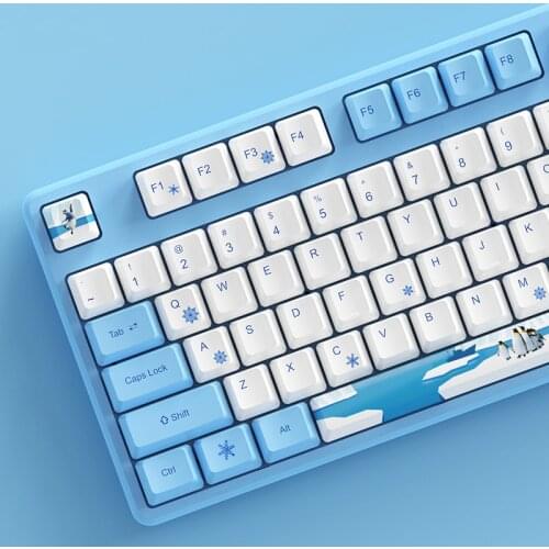 Blue Ocean Penguin Theme PBT Keycaps OEM Profile Five Side Dye Sublimation for Gaming Mechanical Keyboard Key Caps Replacement