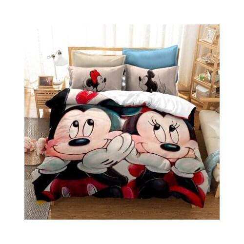 Disney Mickey Minnie Mouse Bedding Set Kids Cartoon Couple Series Duvet Cover Pillowcases Twin Full Queen King Size Bed Set