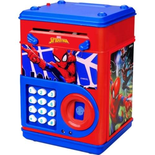 Disney Frozen Spiderman Childrens Fingerprint Piggy Bank Cartoon Anime Figure Elsa Spider-man Password Unlock Toy Safe Kid Gift