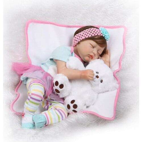55cm 22inch Reborn Baby Soft Silicone Baby Dolls So Truly Lifelike Sleeping Reborn Girl Real Fiber Hair Kids Christmas Gifts