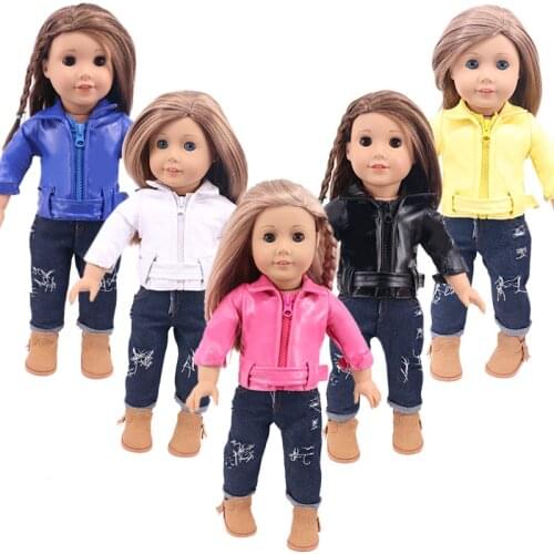 Doll Clothes. 43cm Reborn Baby Doll Leather Jacket, 18-inch American Doll Leather Pants, The Best Gift For A Generation Of Girls