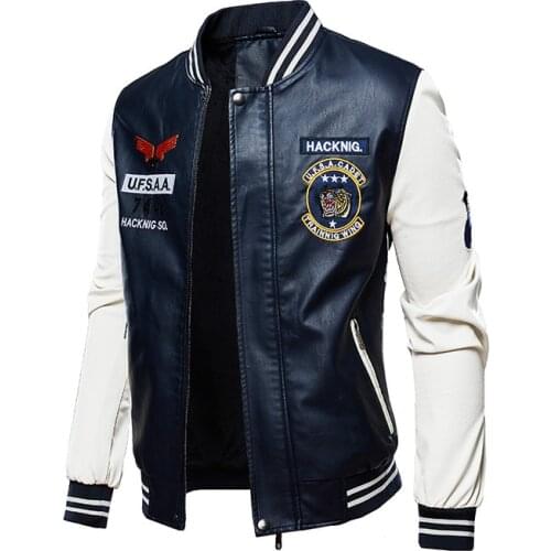 Autumn and winter new mens leather jacket embroidered baseball uniform motorcycle large size PU leather jacket