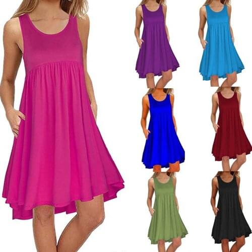 Summer Dresses for Women Sleeveless Pockets Casual Dress 2021 Loose Multicolor Asymmetrical Hot Sale Plus Size Vestido de Mujer