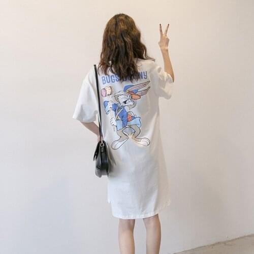 Summer Maternity Cotton Dresses Cartoon Short Sleeve Dress Pregnancy Long TShirt Loose Dress Fashion Pregnant Women Clothes
