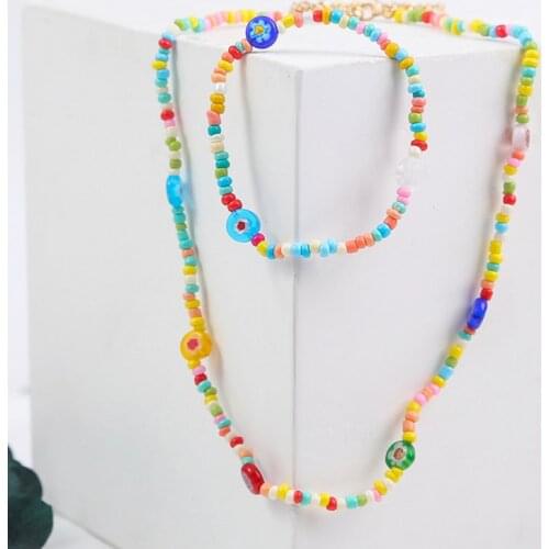 Fashion Female Handmade Beaded Separate Multicolor Glazed Glass Beads Bracelets Necklaces For Women Beach Style Jewelry Set Gift