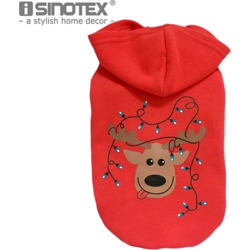 New Pet Cat Puppy Dog Clothing Clothes Coat Jacket Cotton Fabric Red Christmas Elk Pattern Autumn Winter Soft Warm 4 Sizes 1 PCS