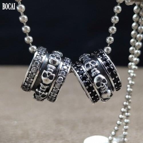 BOCAI New Real Silver s925 Skull Mens and Womens Pendant 2021 Trendy Punk Personality Retro Domineering Hip-hop Pendant
