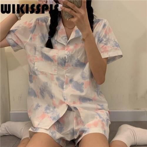 Pajamas Womens Summer Short Sleeve Shorts Casual Home Wear Two Piece Set Kawaii Pajama Pajamas for Teen Girls Lounge Wear