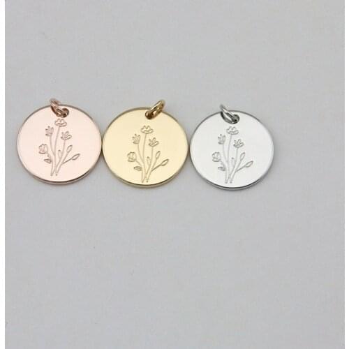 Simple Inspirational Wildflowers Disc Charm Floral Bouquet Pendant Jewelry Accessories 15mm