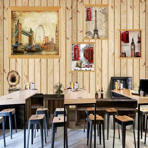 Drop Shipping Wallpaper 3d Nostalgic Retro Wood Board British Style Wallpaper Bar Background Wall Mural Restaurant Kitchen Mural