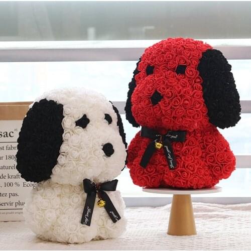 Rose Dog 25cm, 38cm Simulation Rose Bear Valentines Day Bear Gift Birthday Gift Wedding Decoration Simulation Flower Doll