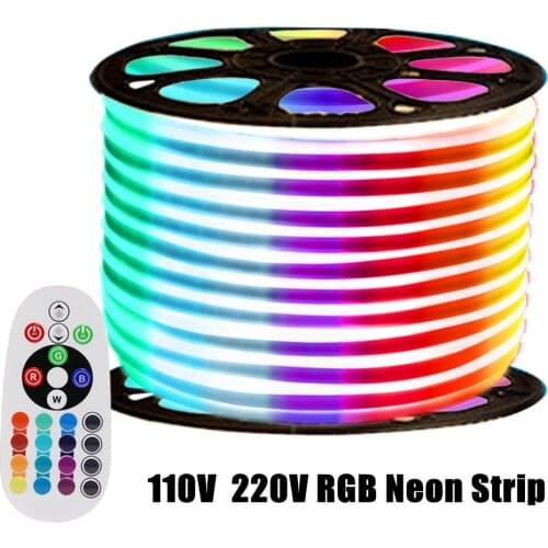 110V 220V RGB LED Neon Strip Flex Rope for Home Decoration Outdoor Lighting with EU/UK/US/AU Remote Controller