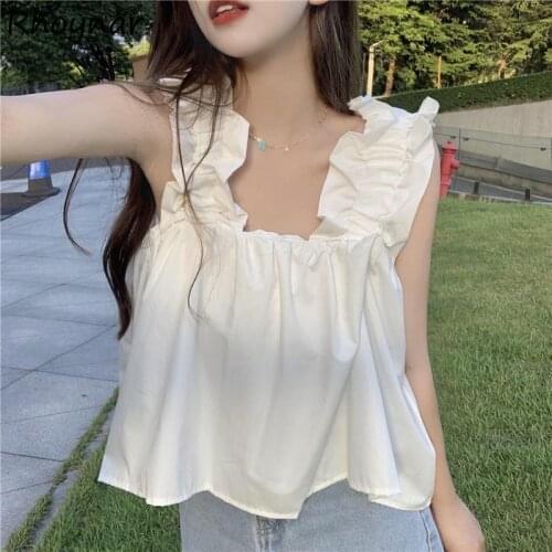 Tanks Top Women Summer New Korean Style Design Solid Fashion Cropped Leisure Basic Loose Sweet Tender Aesthetic Fairy All-match