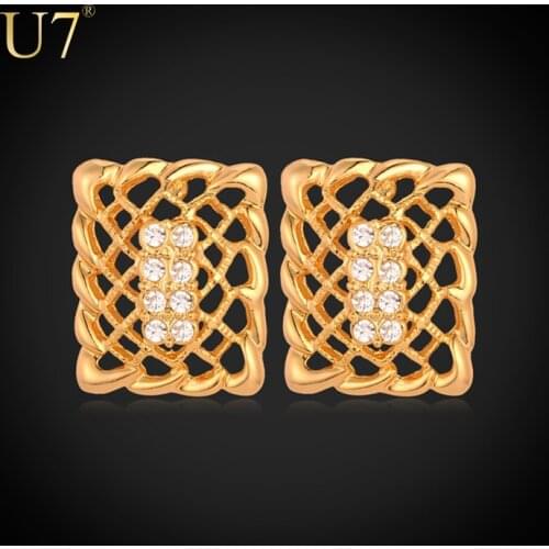 U7 Square Earrings Gold Color Rhinestone Fashion Jewelry Wholesale Trendy Drop Earrings For Women E454