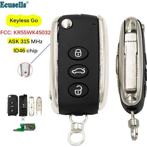 Smart Keyless Go 3+1 Button Remote Key ASK 315Mhz ID46 chip for Bentley Continental GT GTC Flying Spur FCC KR55WK45032 with logo