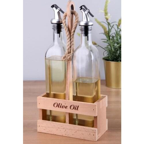 Vipgross 2-Piece Oil Bowl Set With Wooden Stand G-2474 Kitchen Mother Spice Set Salt Shaker Pepper Shaker Tableware Wooden Bambo