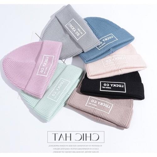 Knitted Hat Womens Winter Inch Head Cap Letter Hat Blue Pink Gray Black Khaki Warm Hooded Woolen Cap Beanie