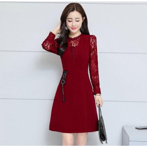 2018 Autumn New Pattern European Self-cultivation Thin Lace Lady Of Quality Split Joint False Two Paper Rendering Dress