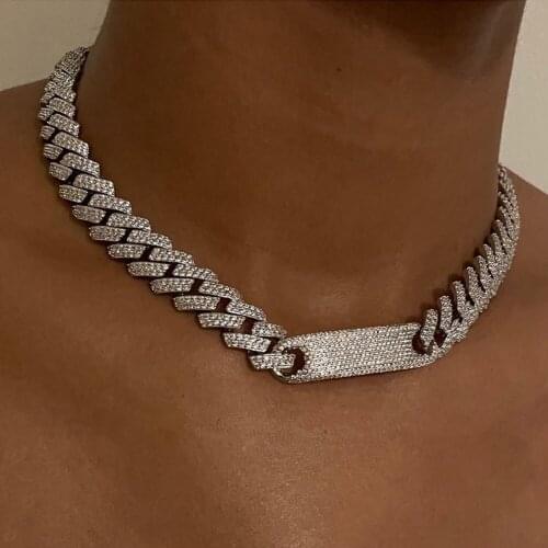 Iced Out Bling Pink Crystal Miami Cubic Link Chain Necklace Women Gold Silver Color Hip Hop Chunky Choker Necklace Punk Jewelry