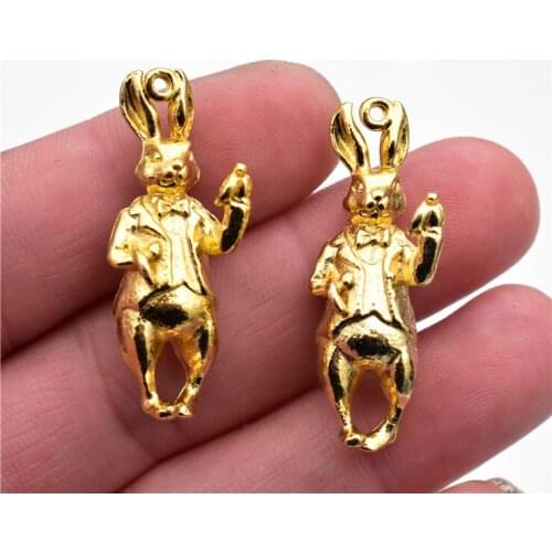 3pcs 37x12x13mm High Quality Gold Color Plated Rabbit Charm Making DIY Handmade Jewelry
