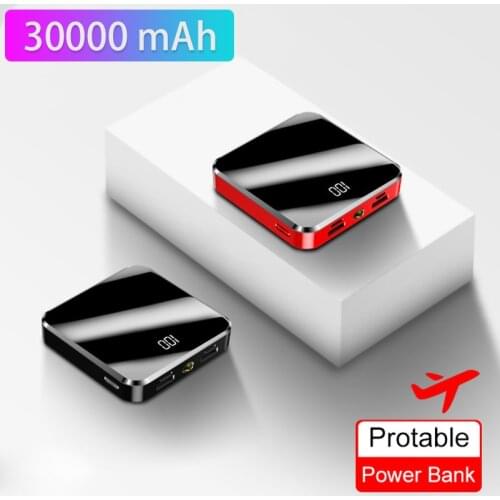 30000mAh Mini Power Bank Portable Charger Mirror Screen LED Display Powerbank External Battery Pack Poverbank For Mobile Phones