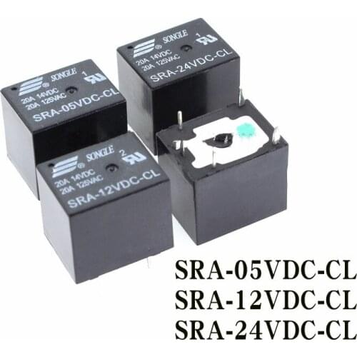 5Pcs 5V 12V 24V 20A DC Power Relay SRA-05VDC-CL SRA-12VDC-CL SRA-24VDC-CL 5Pin PCB Type In stock Black Automobile relay