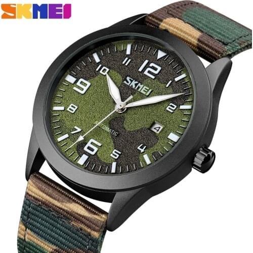 SKMEI Luminous Nylon Strap Men Mechanical Wristwatches Miliary Automatic Mens Watches Date Time Male Watches reloj hombre