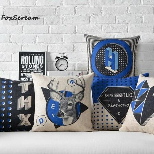 Blue Deer Pillow Case Black and white Cushion Cover Geometric Throw Pillow Cushion Home Decor Chair Couch Pillow case for sofa