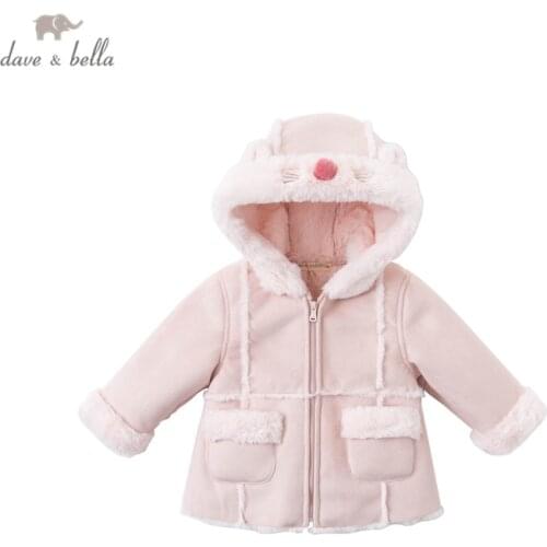 DBW16116 dave bella winter baby girls fashion cartoon pockets padded hooded coat children tops infant toddler outerwear